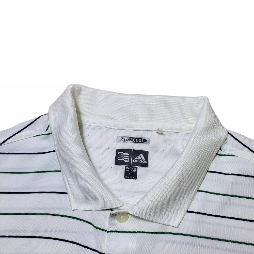 Vintage Adidas Shirt Men White Striped Golf ClimaCool Y2K Classic Polos Shirt XL
